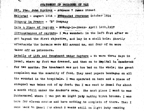 STATEMENT OF PRISONER OF WAR
