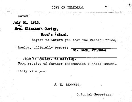 TELEGRAM - SOLDIER MISSING